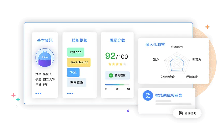 AI 履歷摘要功能介面，快速掌握候選人重點